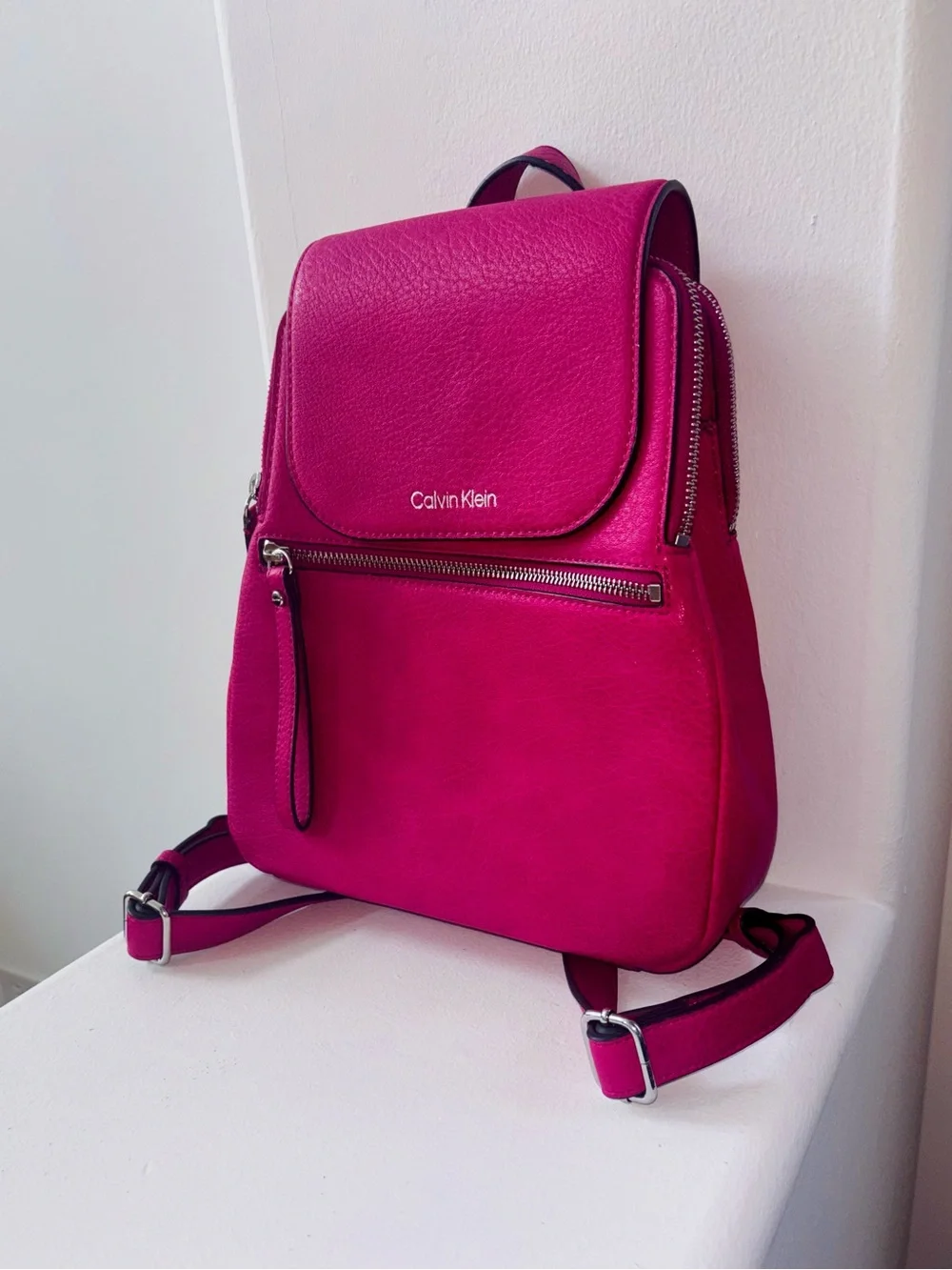 Calvin Klein Hot Pink Leather Backpack Silver Hardware Y2K Girly